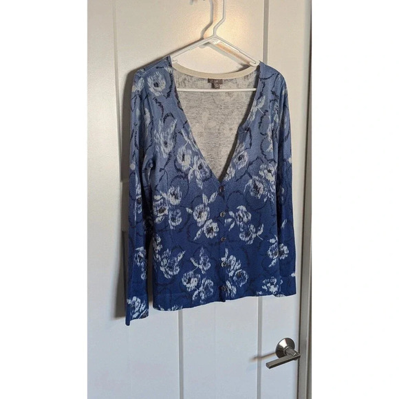 J. Jill Silk Cashmere Blend Blue Floral Cardigan sz S - Picture 1 of 5